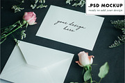 Wedding invitation mockup + flowers