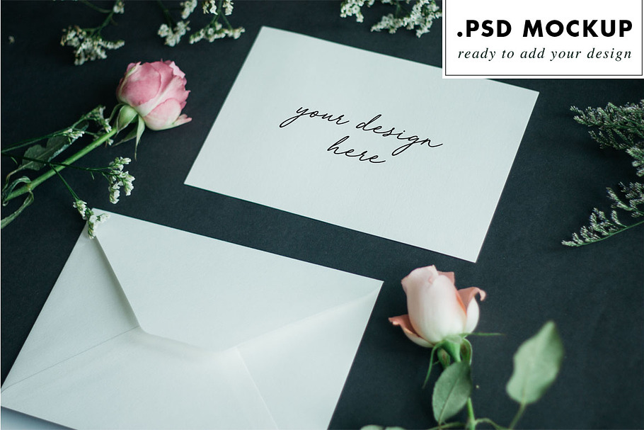 Wedding invitation mockup + flowers in Mockup Templates - product preview 8