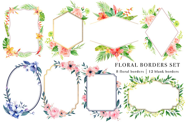 Floral Borders Watercolor Design Set