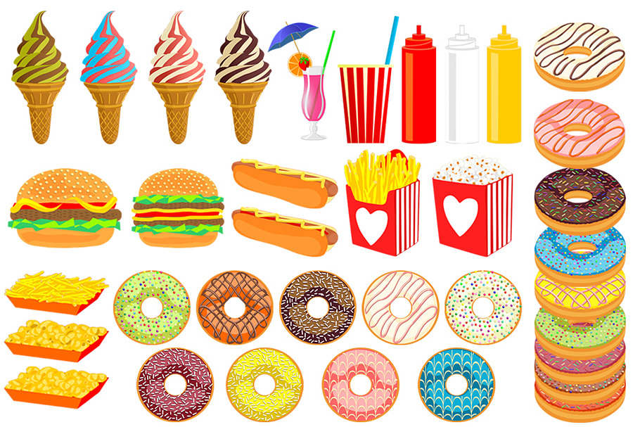 36 Fast Food & Donuts Cliparts