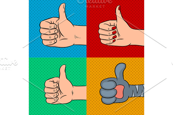 Family thumbs up pop art vector illustration
