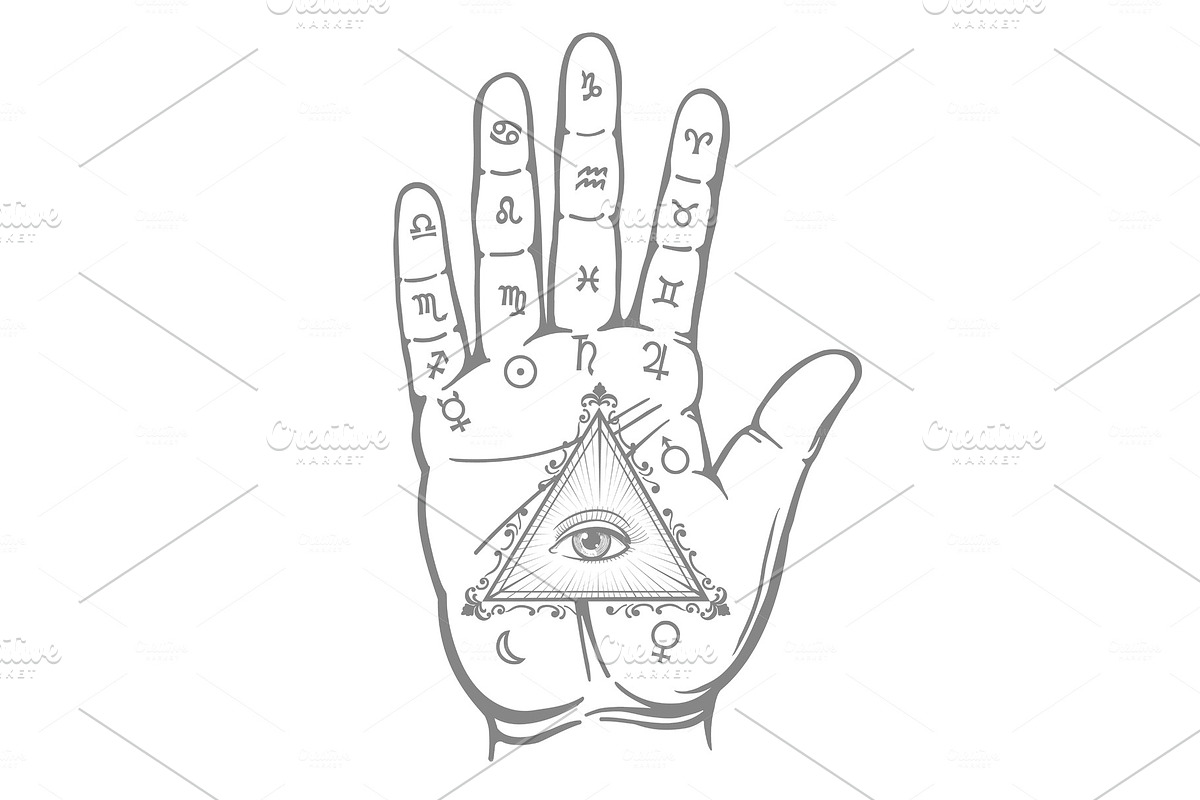 Palmistry hand vintage alchemy sign in Textures - product preview 8