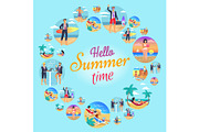 Hello Summer Time Circular Vector Illustration