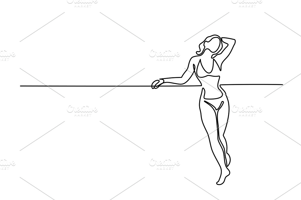 Happy sunbathing woman stretching in Illustrations - product preview 8