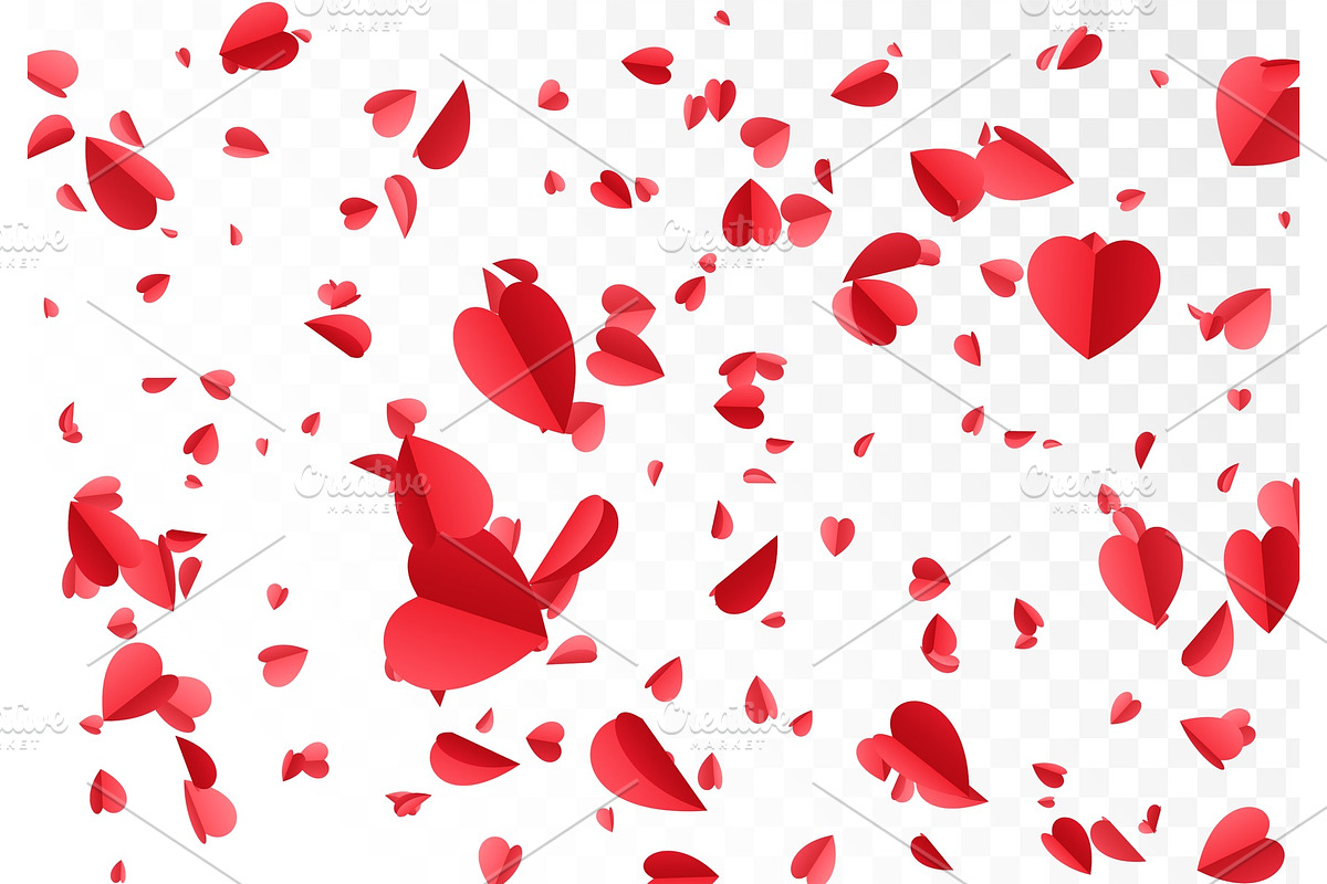 Falling red and pink confetti hearts isolated on transparent background in Objects - product preview 8