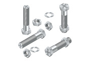Set of Isometric Steel Screws, Bolts, Nuts and Rivets. Isolated Vector Elements