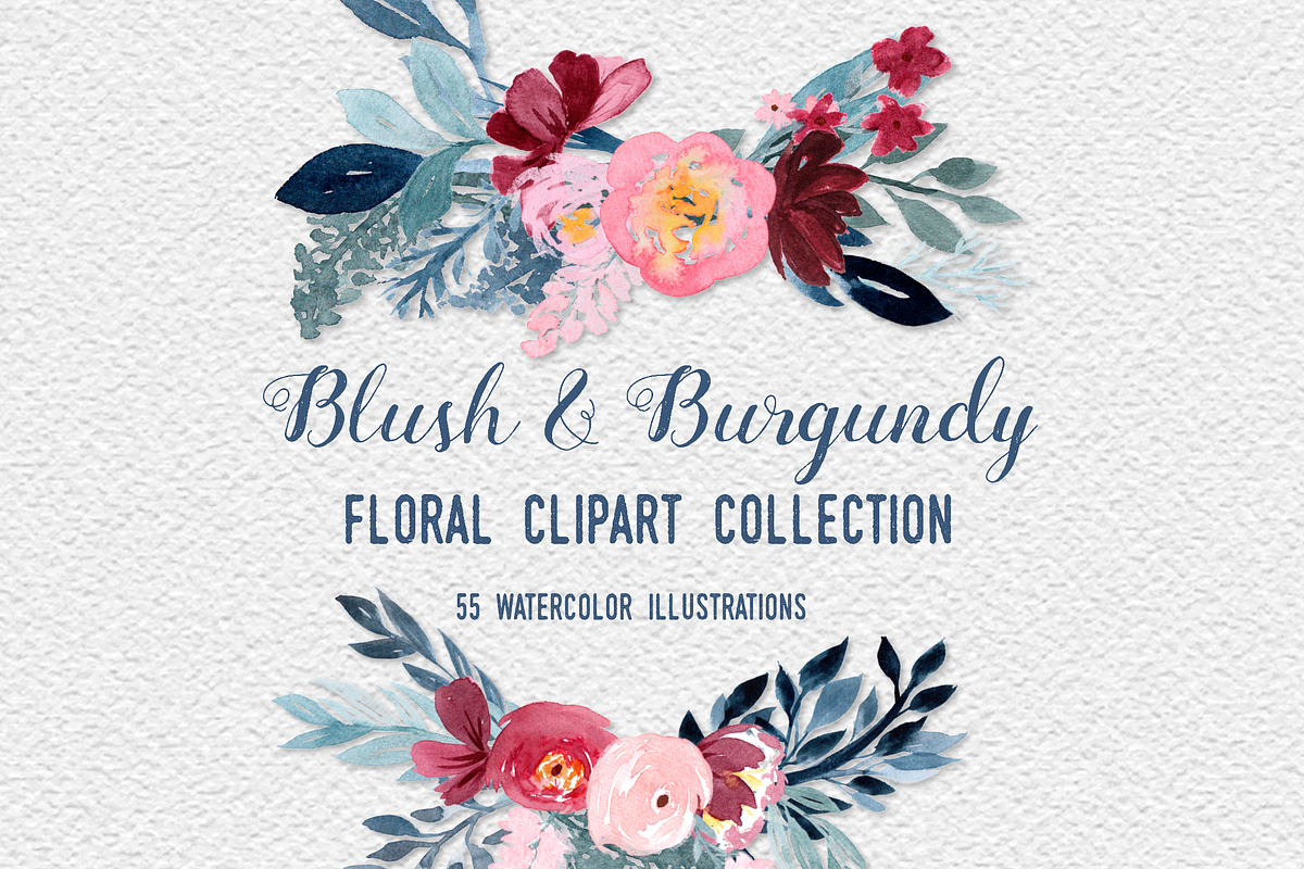 Blush + Burgundy Floral Watercolor in Illustrations - product preview 8