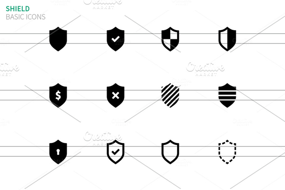Shield icons on white in Safety Icons - product preview 8