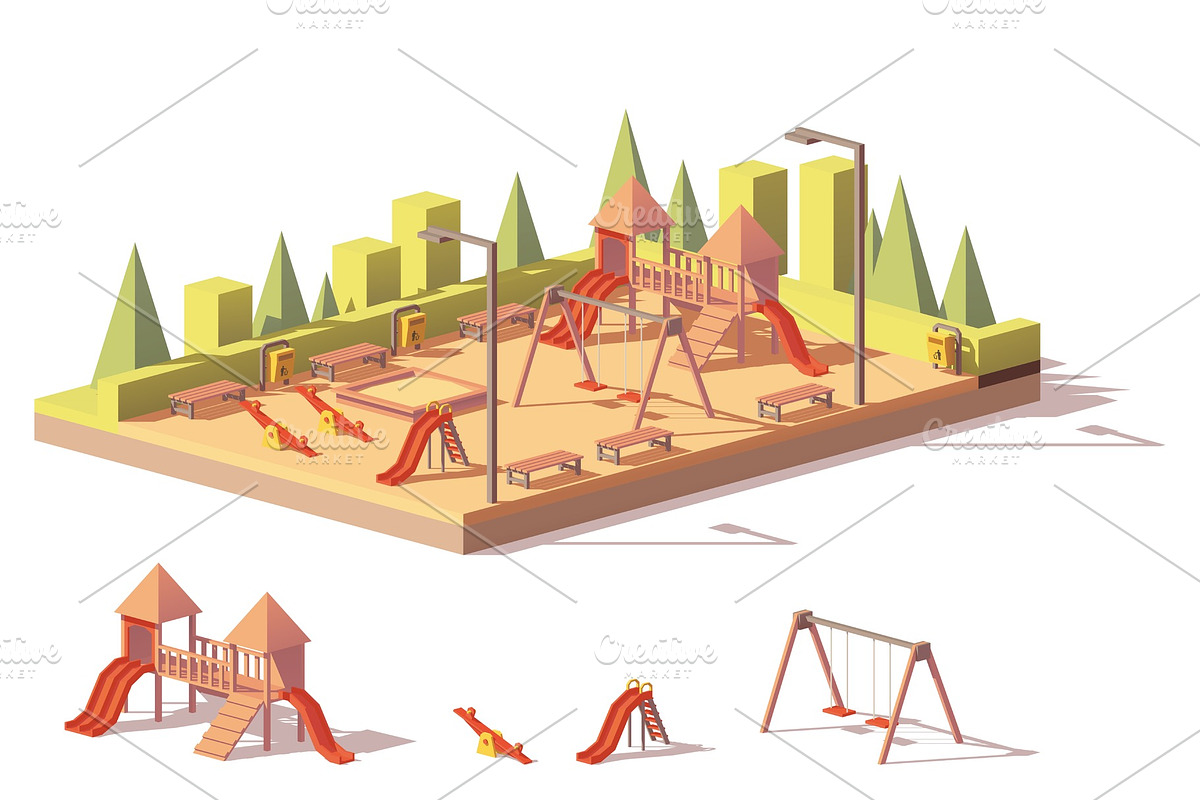 Vector low poly playground in Illustrations - product preview 8