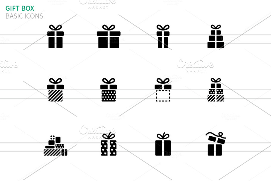 Gift box icons on white in Black And White Icons - product preview 8
