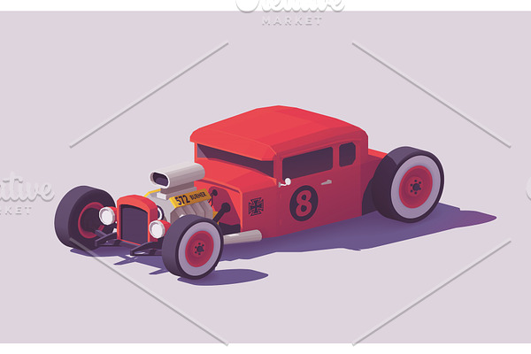 Vector low poly classic hot rod car