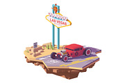 Vector low poly classic hot rod car