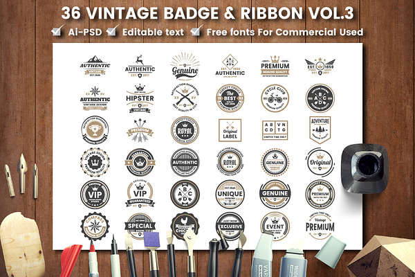 36 VINTAGE BADGE & RIBBON Vol.3