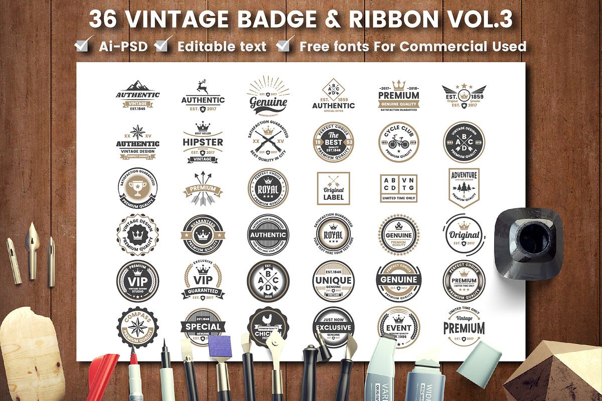 36 VINTAGE BADGE & RIBBON Vol.3 in Logo Templates - product preview 8