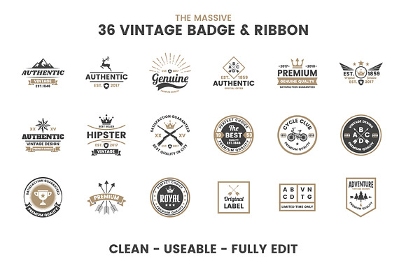 36 VINTAGE BADGE & RIBBON Vol.3 in Logo Templates - product preview 5