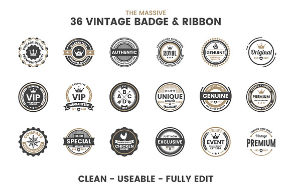 36 VINTAGE BADGE & RIBBON Vol.3 in Logo Templates - product preview 6