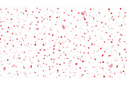Valentines Day background of red hearts petals falling on white background.