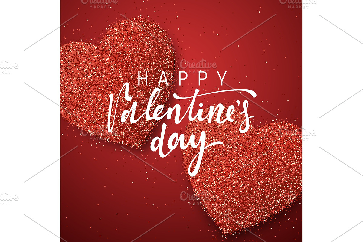 Happy Valentines Day lettering greeting card on red bright heart background. in Objects - product preview 8