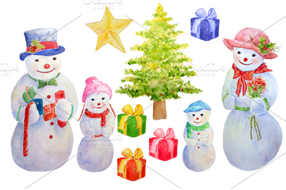Watercolor Snowman Collection