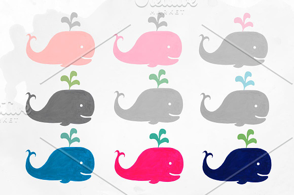 Baby whales watercolor clipart in Illustrations - product preview 1