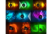 Set of glowing abstract shapes neon shiny hi-tech abstract backgrounds