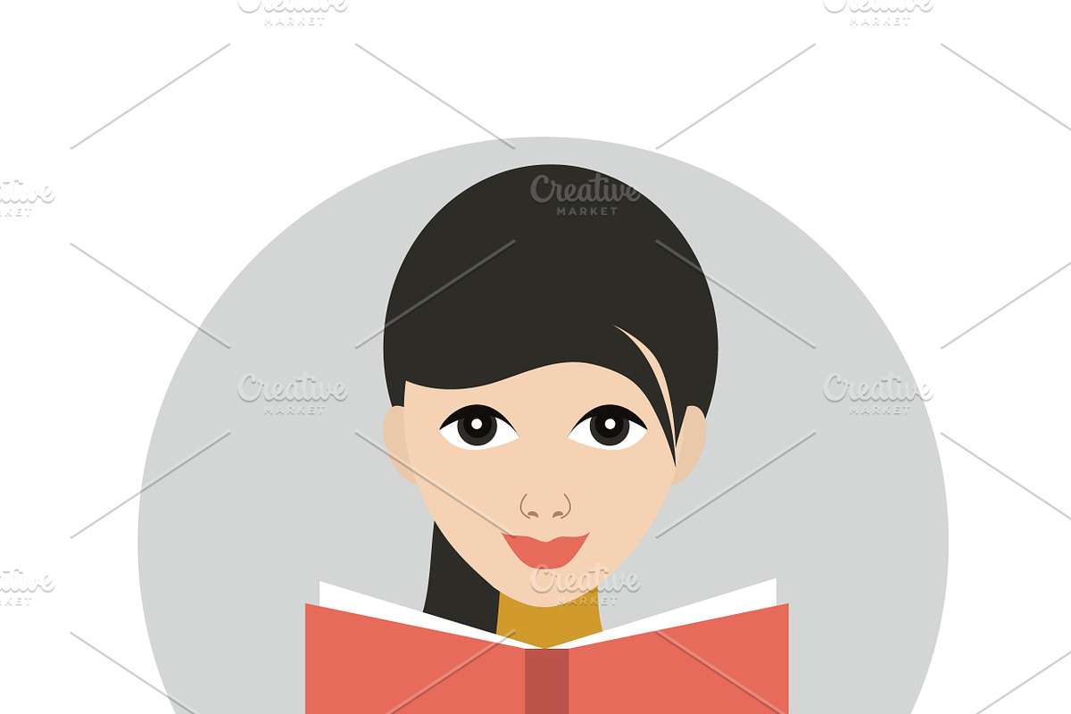 Girl reading a book.Flat vector icon in Illustrations - product preview 8