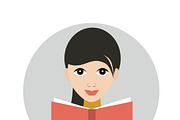 Girl reading a book.Flat vector icon