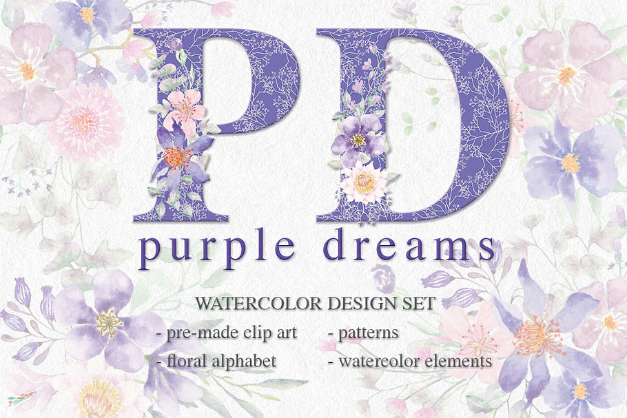 Purple dreams watercolor design set
