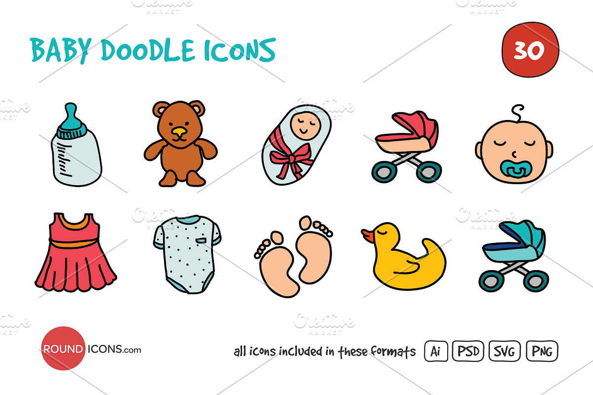 Baby Doodle Icons Set in Graphics - product preview 8
