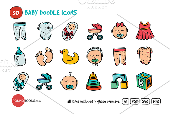 Baby Doodle Icons Set in Graphics - product preview 1