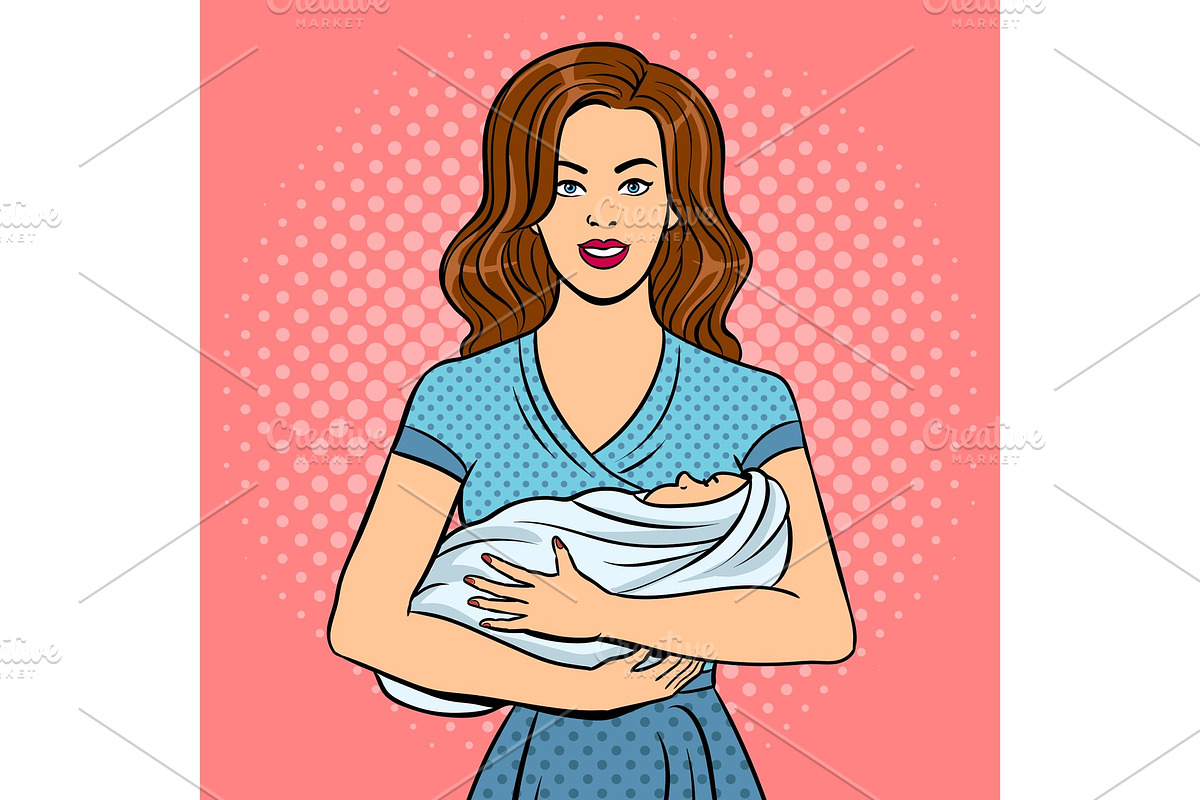Mother and baby pop art vector illustration in Illustrations - product preview 8