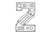 Mechanical number 2 engraving vector illustration