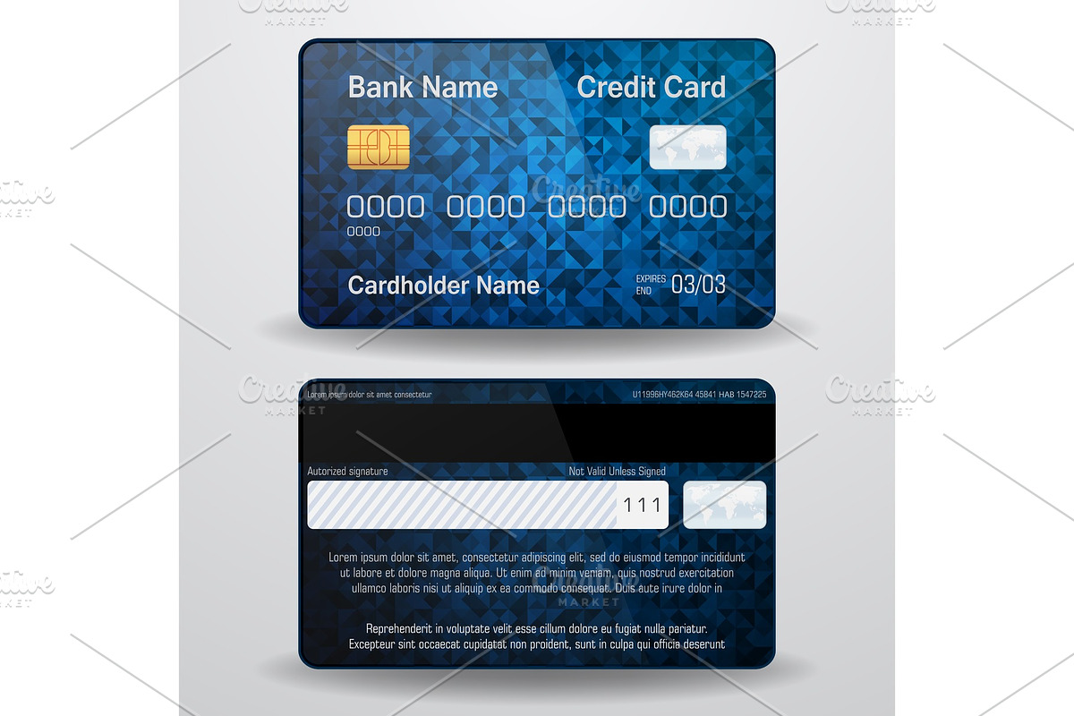 Detailed realistic vector credit card. Front and back side. Money, payment symbol in Illustrations - product preview 8