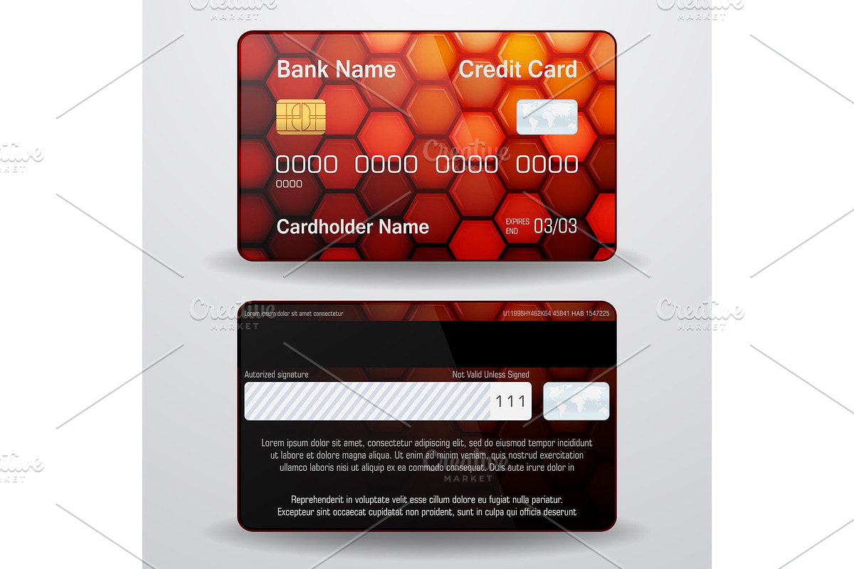 Detailed realistic vector credit card. Front and back side. Money, payment symbol in Illustrations - product preview 8