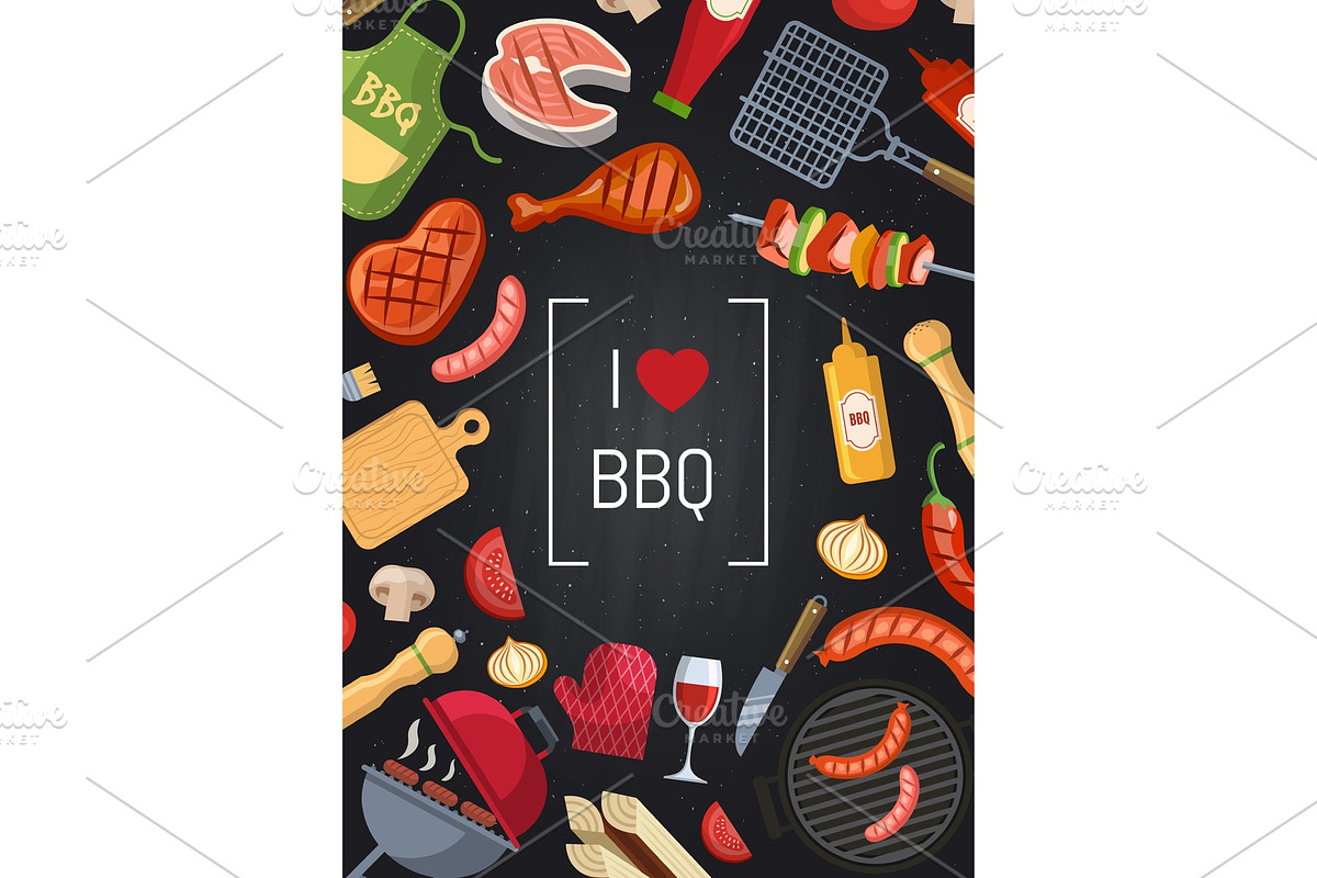 Barbecue or grill with coking elements on chalkboard in Graphics - product preview 8