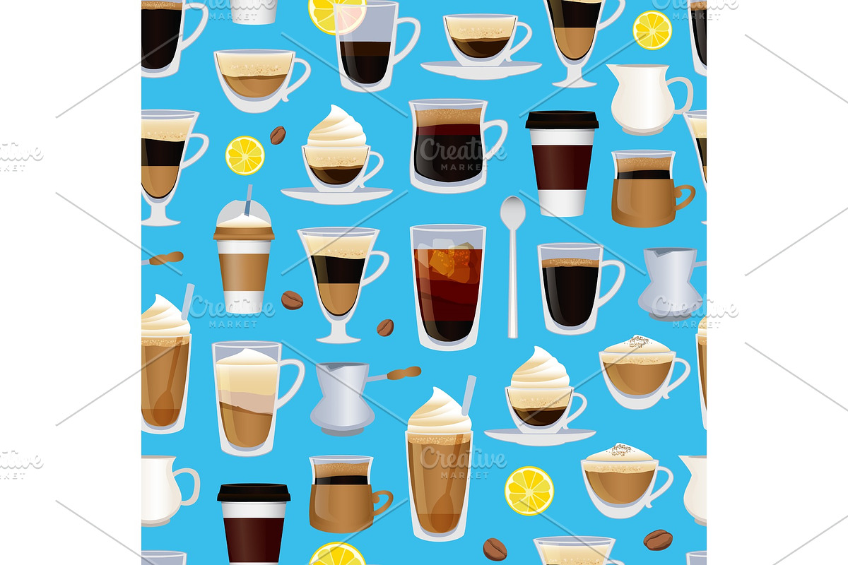 Vector cups filled with coffee pattern or background in Graphics - product preview 8