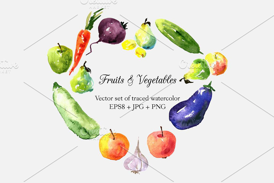 Fruits and Vegetables doodle set