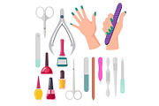 Hands and Manicure Instruments Vector Illustration