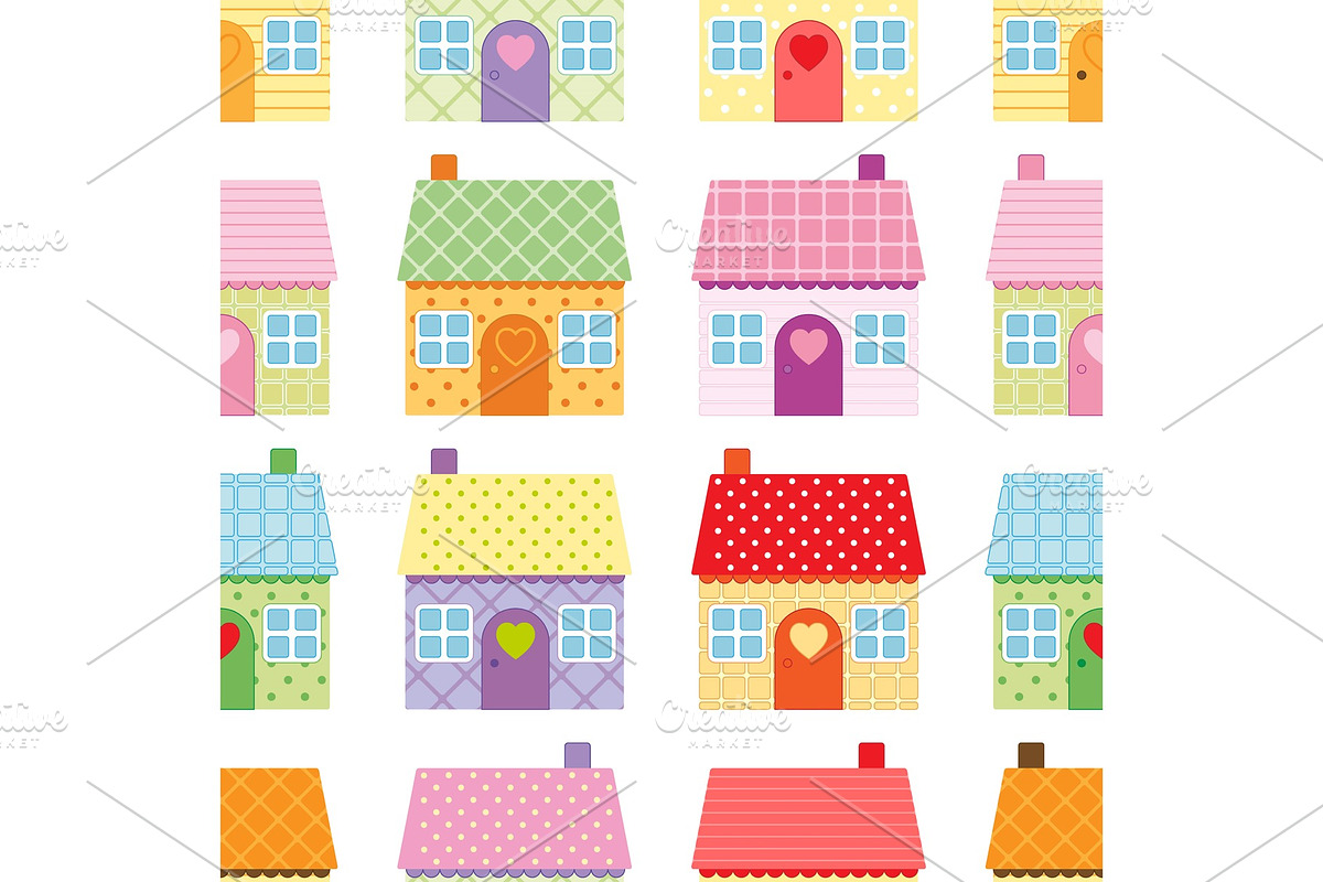 Cute houses seamless pattern on white background in scandinavian style in Illustrations - product preview 8