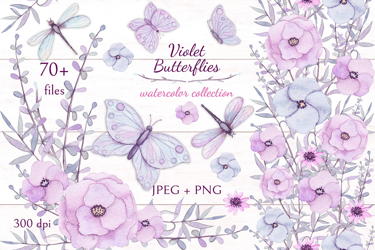Violet Butterflies in Illustrations - product preview 8
