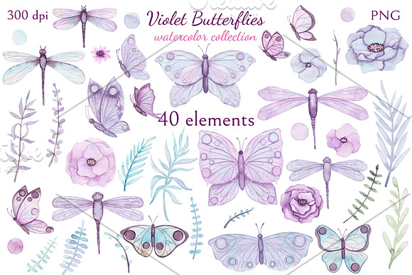 Violet Butterflies in Illustrations - product preview 1
