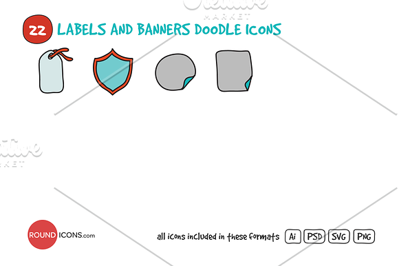 Labels and Banners Doodle Icons Set in Graphics - product preview 2