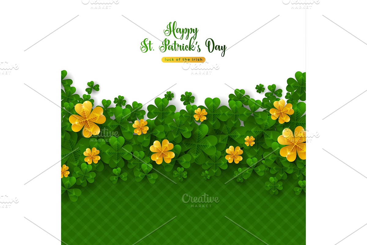 Patricks Day Border with Gold Clover in Illustrations - product preview 8