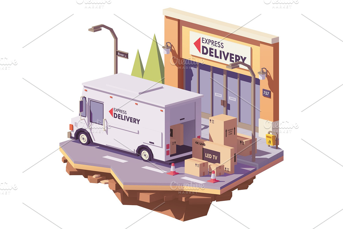 Vector low poly delivery van in Illustrations - product preview 8