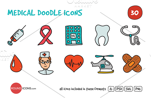 Medical Doodle Icons Set