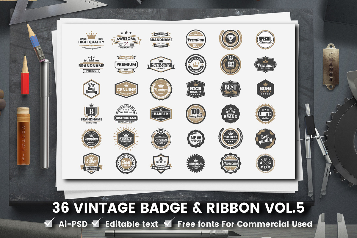 36 VINTAGE BADGE & RIBBON Vol.5 in Logo Templates - product preview 8