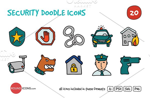 Security Doodle Icons Set