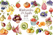 Watercolor 24 fruits set