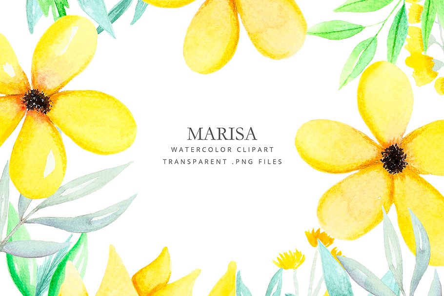 Clipart - Watercolor yellow flowers in Illustrations - product preview 8