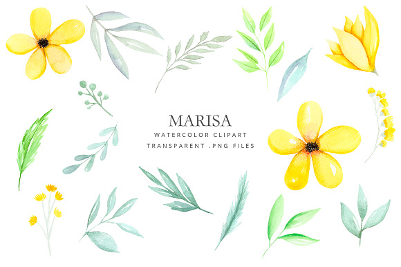 Clipart - Watercolor yellow flowers in Illustrations - product preview 3